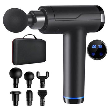Tamda Massage Gun, Powerful Cordless Percussion Handheld Portable Deep Tissue Muscle Massager with 6 Massage Heads, 20 Speeds, LCD Touch Screen, Featuring Quiet Glide Technology - Imported from UK